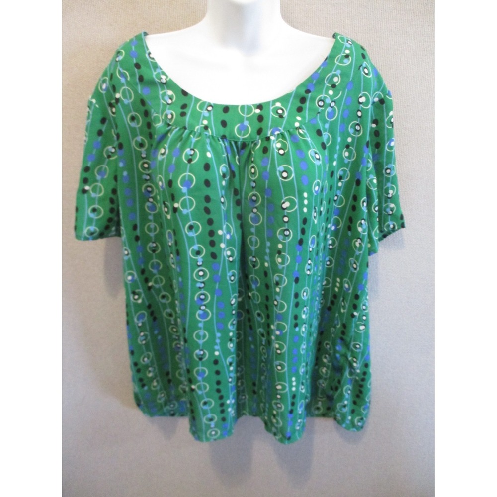 Chelsea Studio Top Plus Size 1X Geometric Print Sheer Short Sleeve